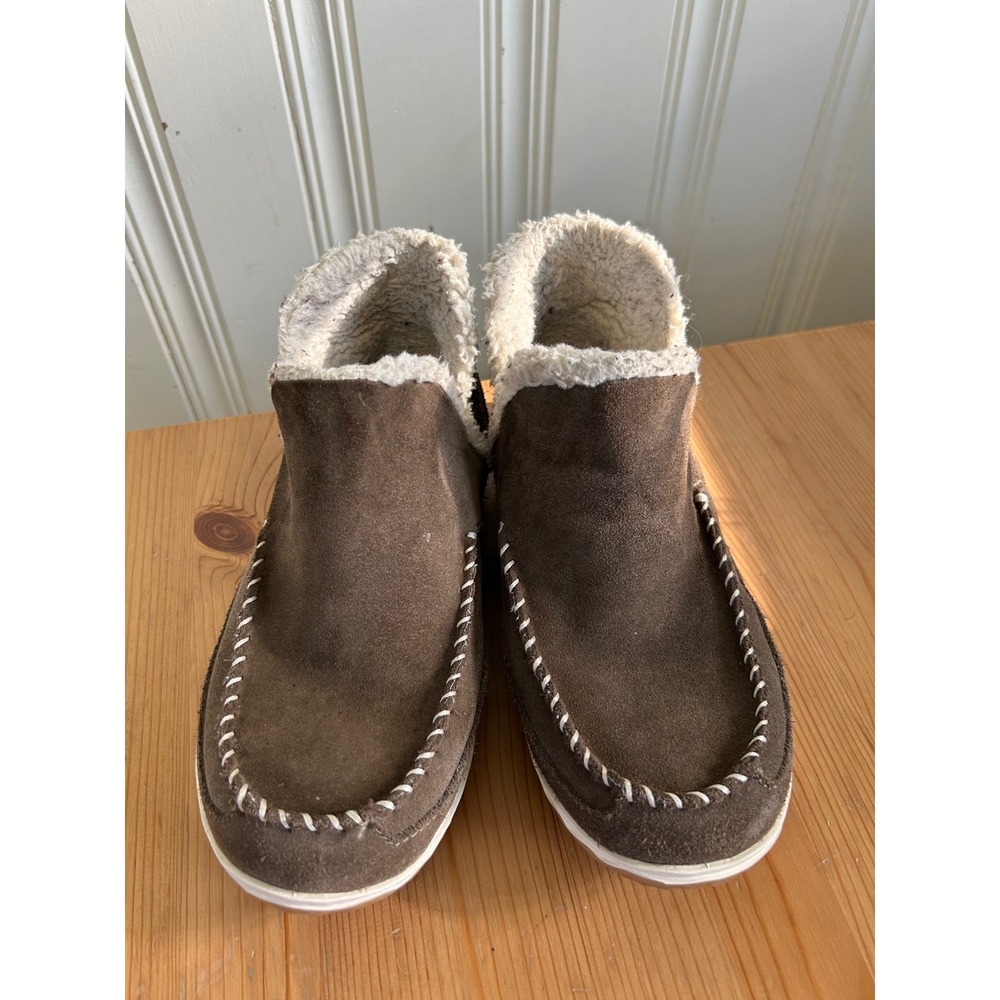 LL Bean Women 7 Mountain Slippers Brown Suede Fleece Lined Moccasin Boots Hygge